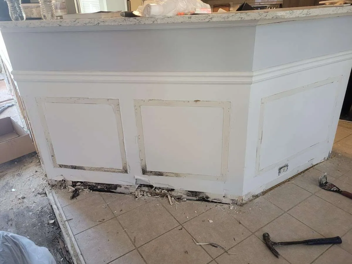 Water damage and mold on kitchen during Storm Damage Restoration in Hilo